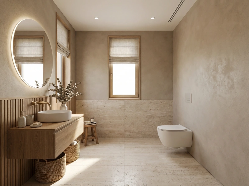 Дизайн ванной в стиле Japandi — фото интерьера от нейросети RoomGPT