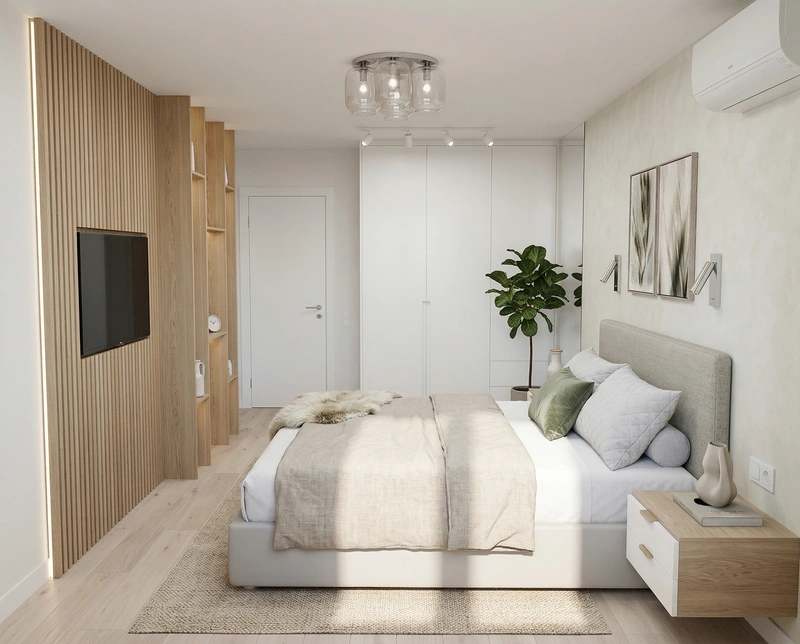 Дизайн спальни в стиле Сканди — фото интерьера от нейросети RoomGPT