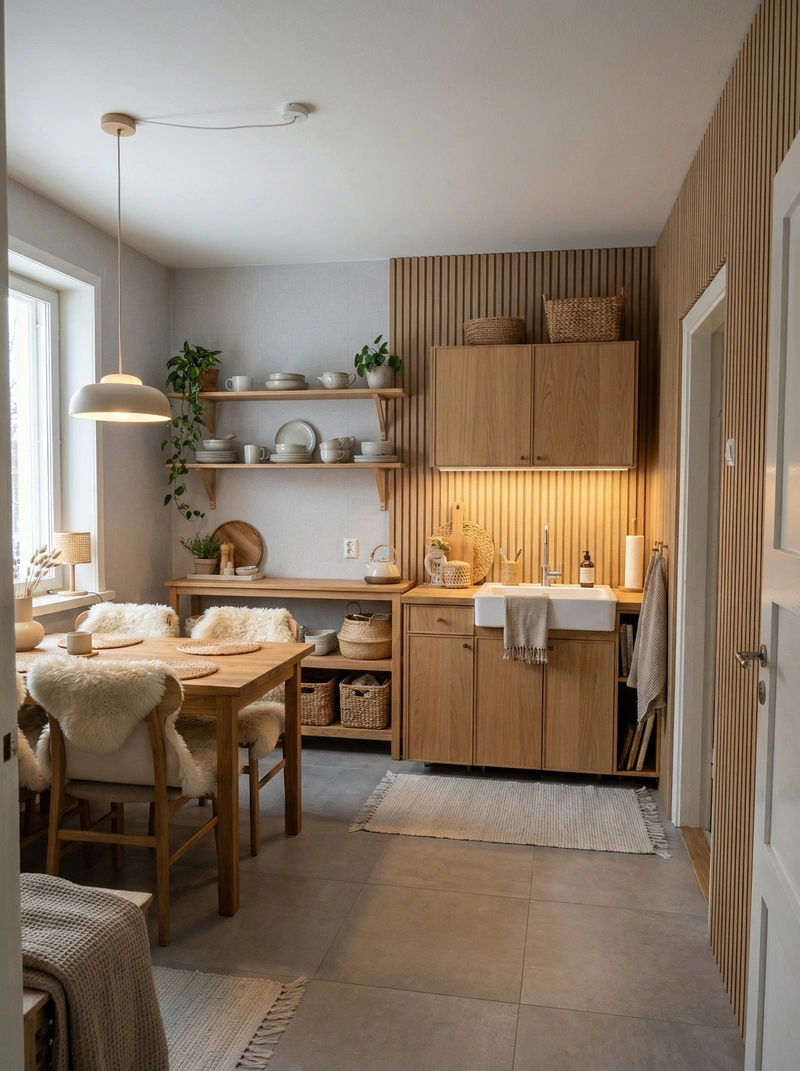 Дизайн интерьера в стиле Хюгге — Кухня от нейросети RoomGPT