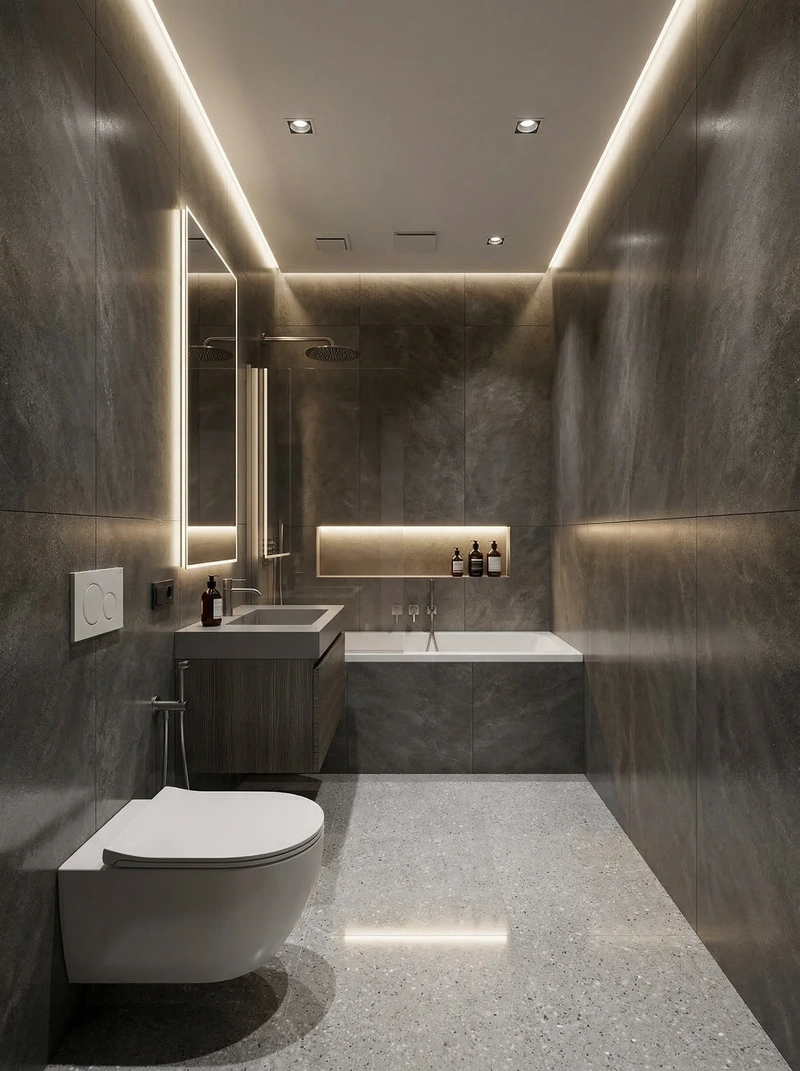 Дизайн ванной в стиле Контемпорари — фото интерьера от нейросети RoomGPT