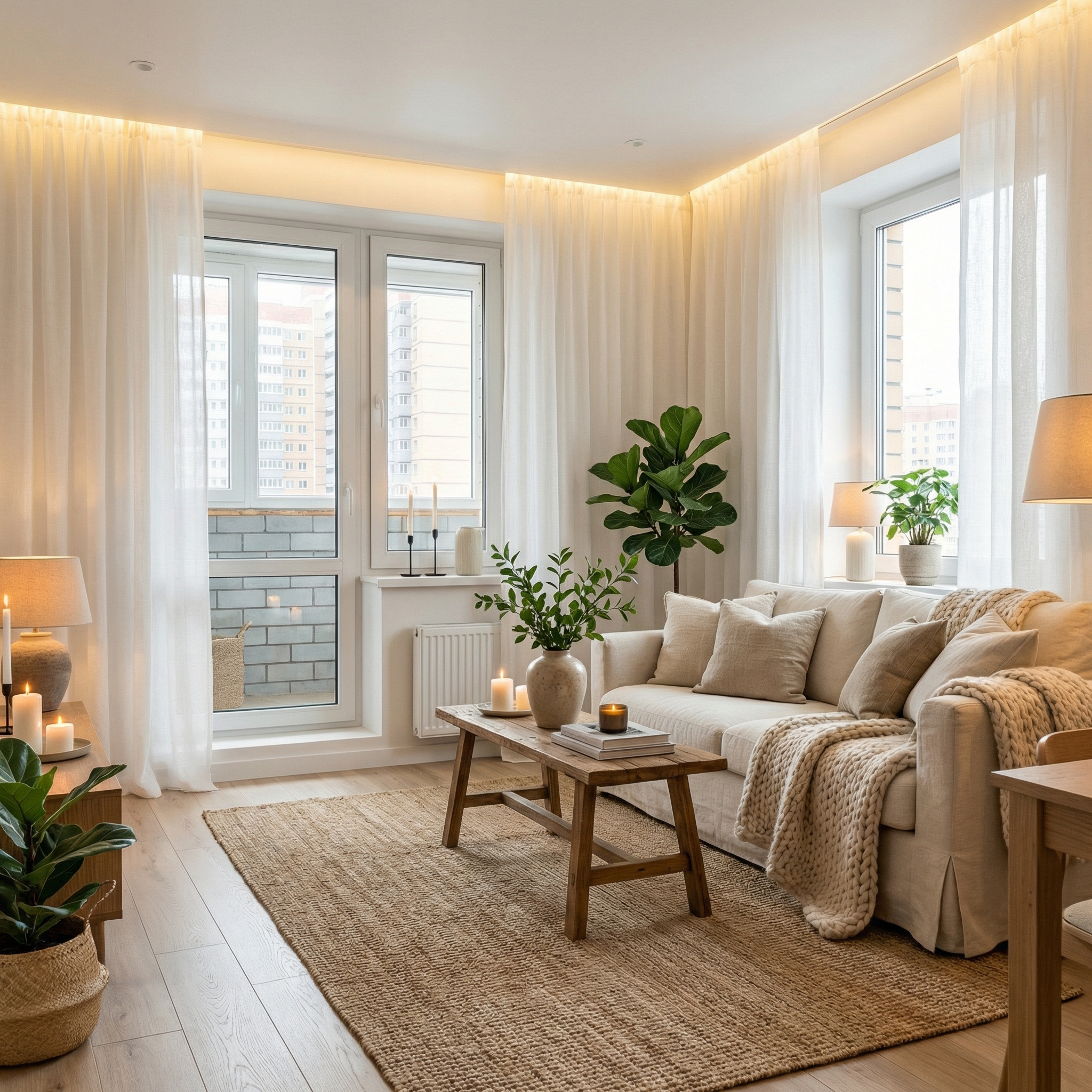 Дизайн гостиной в стиле Хюгге — фото интерьера от нейросети RoomGPT