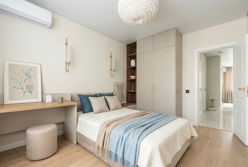 Дизайн спальни в стиле Сканди — фото интерьера от нейросети RoomGPT