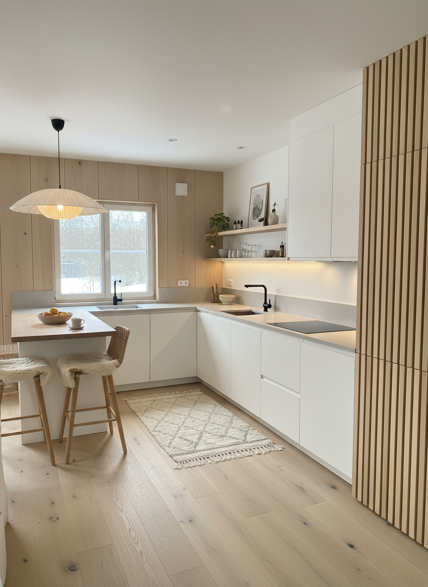 Дизайн кухни в стиле Хюгге — фото интерьера от нейросети RoomGPT