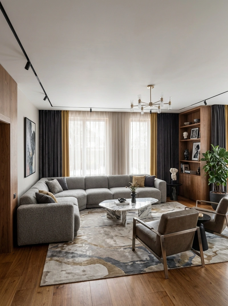 Дизайн интерьера в стиле Контемпорари — Гостиная от нейросети RoomGPT