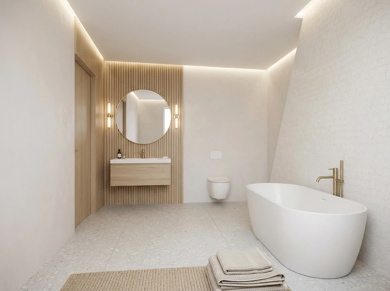 Дизайн ванной в стиле Сканди — фото интерьера от нейросети RoomGPT