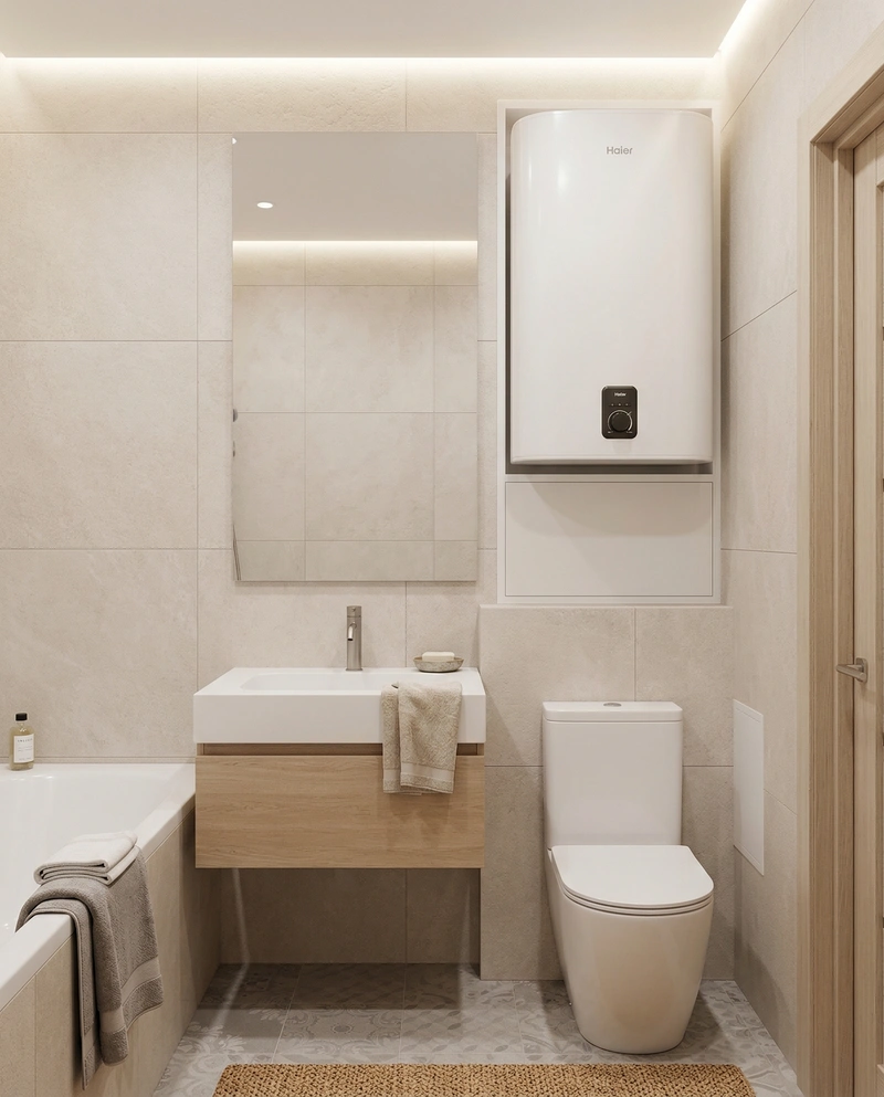 Дизайн ванной в стиле Сканди — фото интерьера от нейросети RoomGPT