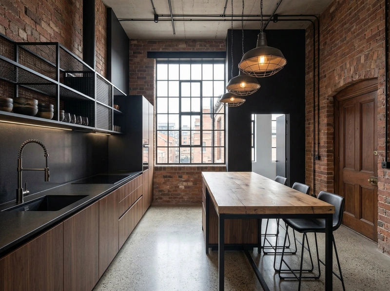 Дизайн кухни в стиле Лофт — фото интерьера от нейросети RoomGPT