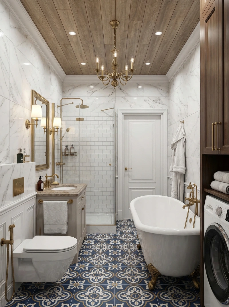 Дизайн ванной в стиле Классика — фото интерьера от нейросети RoomGPT