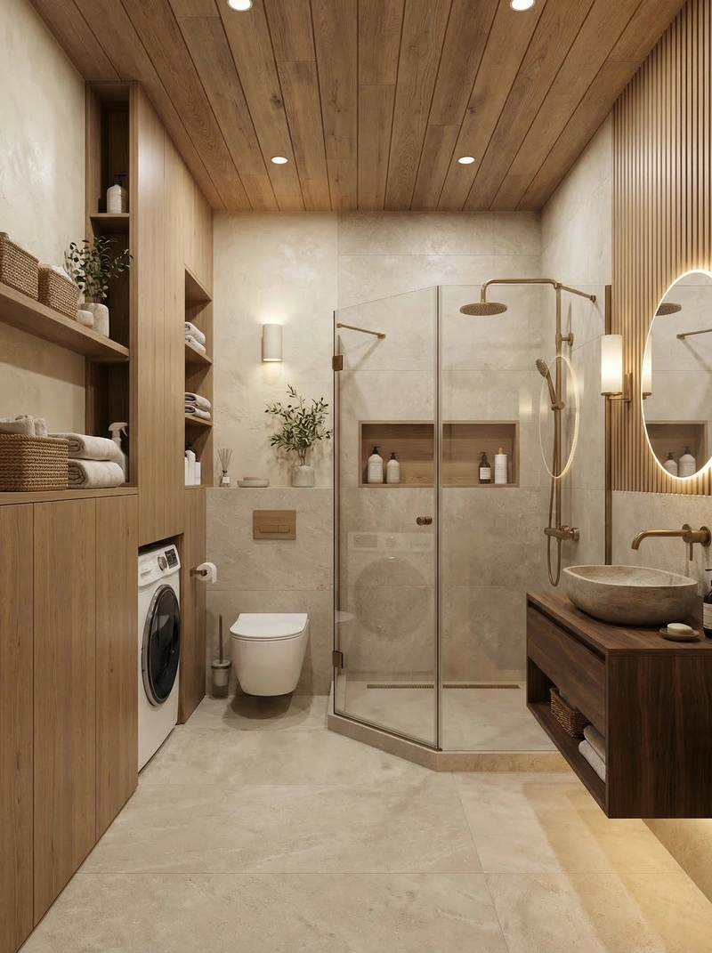 Дизайн ванной в стиле Japandi — фото интерьера от нейросети RoomGPT