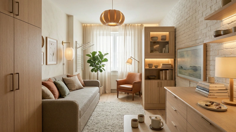 Дизайн гостиной в стиле Хюгге — фото интерьера от нейросети RoomGPT