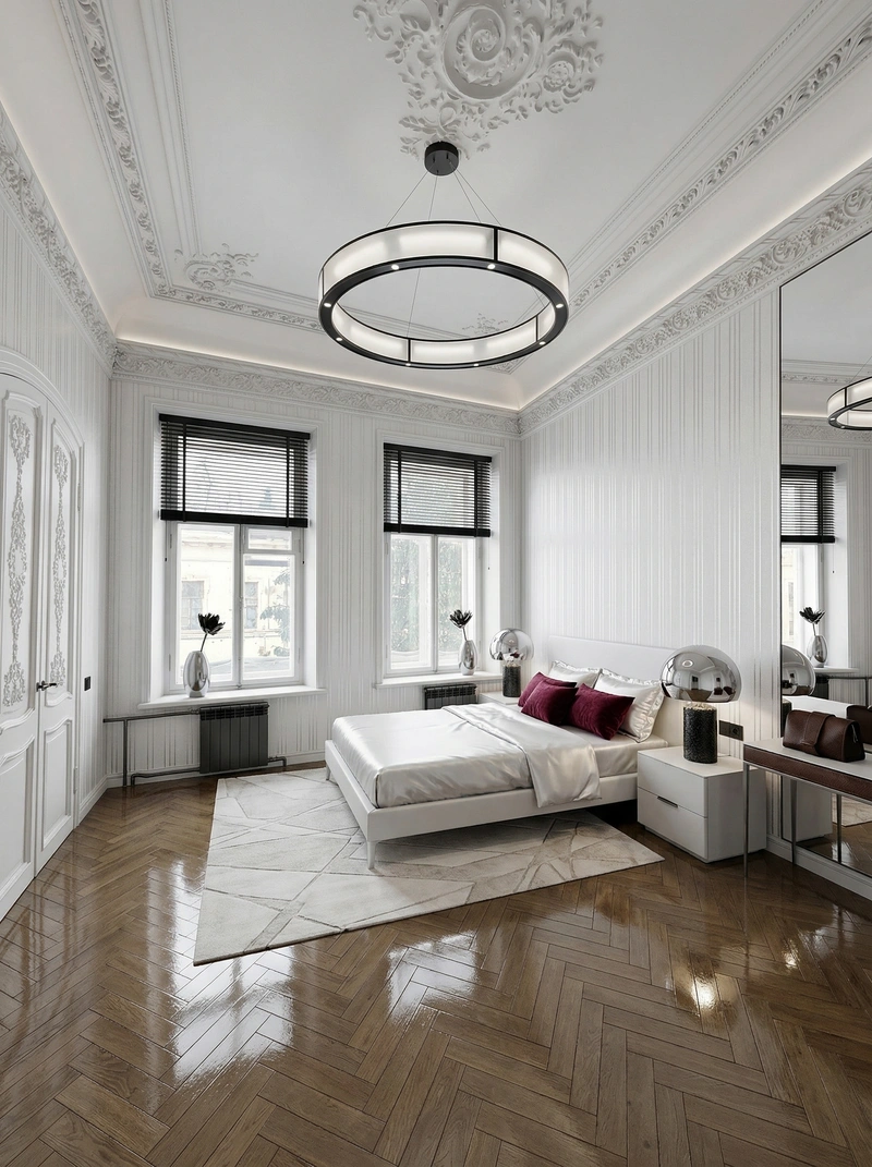 Дизайн спальни в стиле Блэктэк — фото интерьера от нейросети RoomGPT