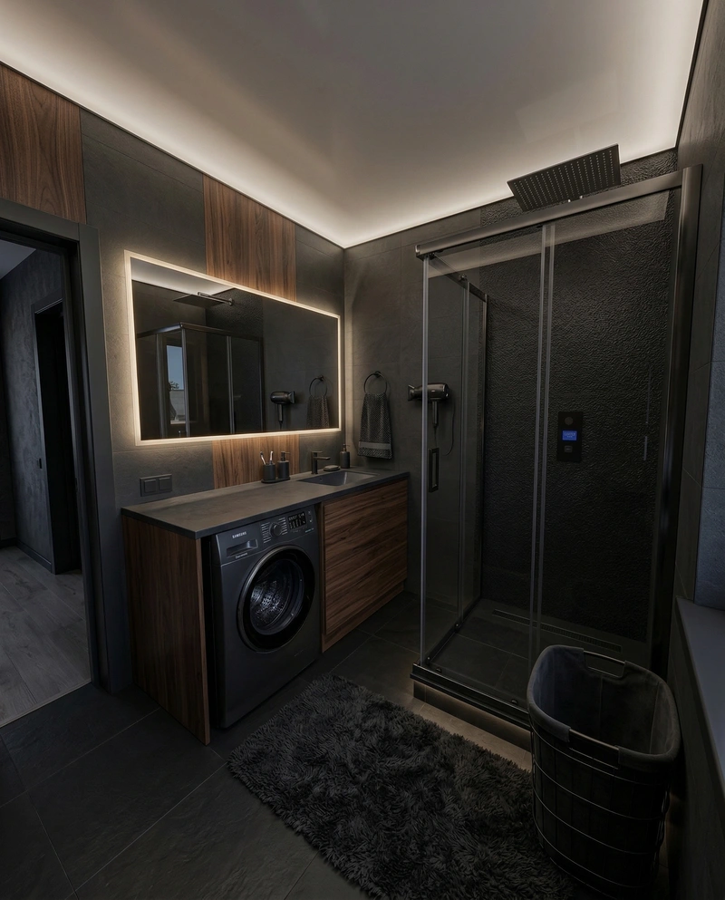 Дизайн ванной в стиле Блэктэк — фото интерьера от нейросети RoomGPT