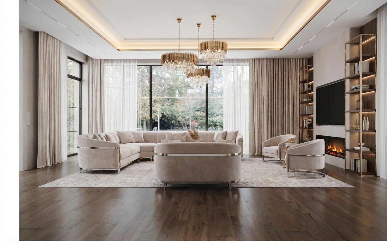 Дизайн гостиной в стиле Неоклассика — фото интерьера от нейросети RoomGPT