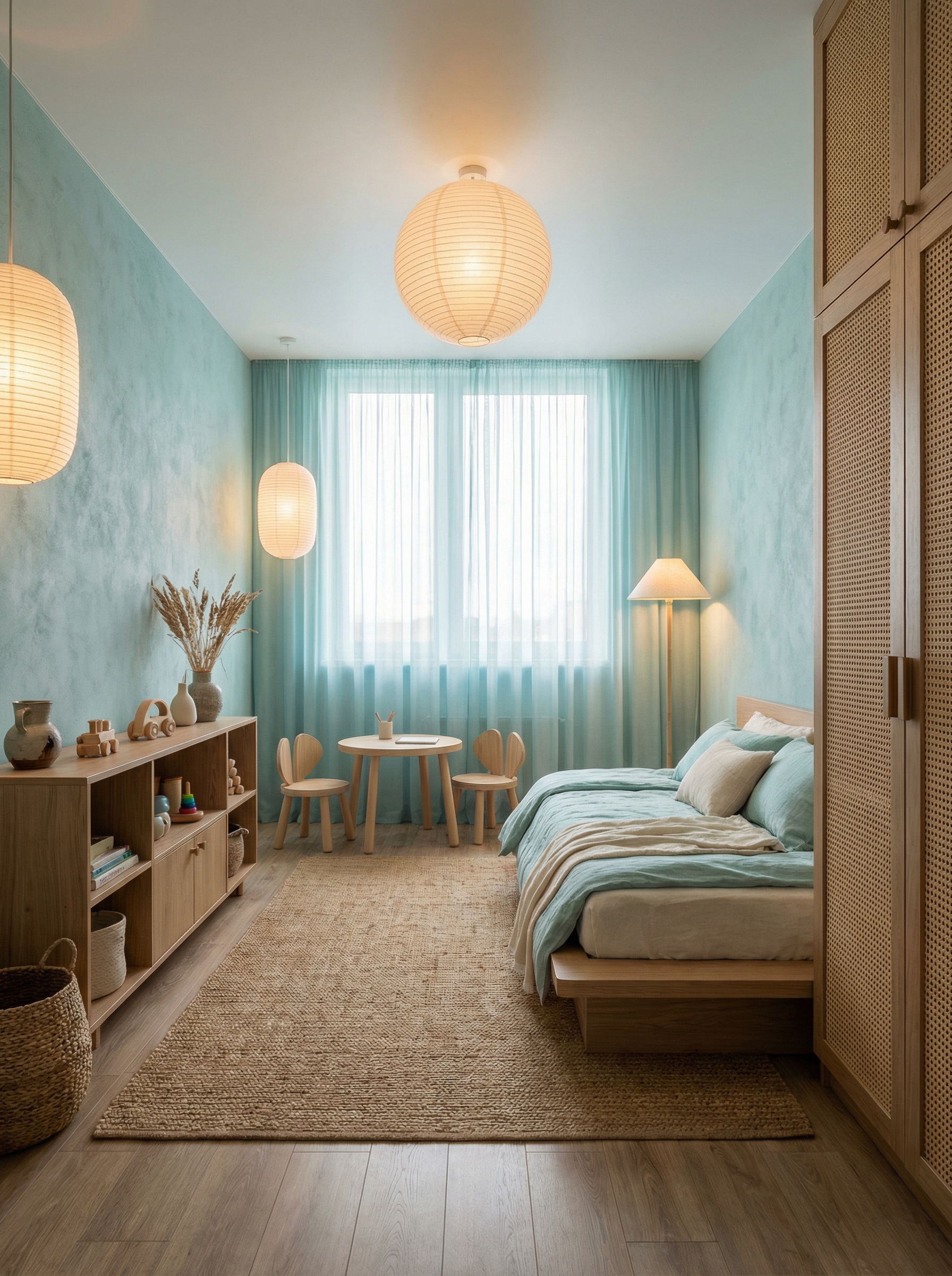 Дизайн детской в стиле Japandi — фото интерьера от нейросети RoomGPT