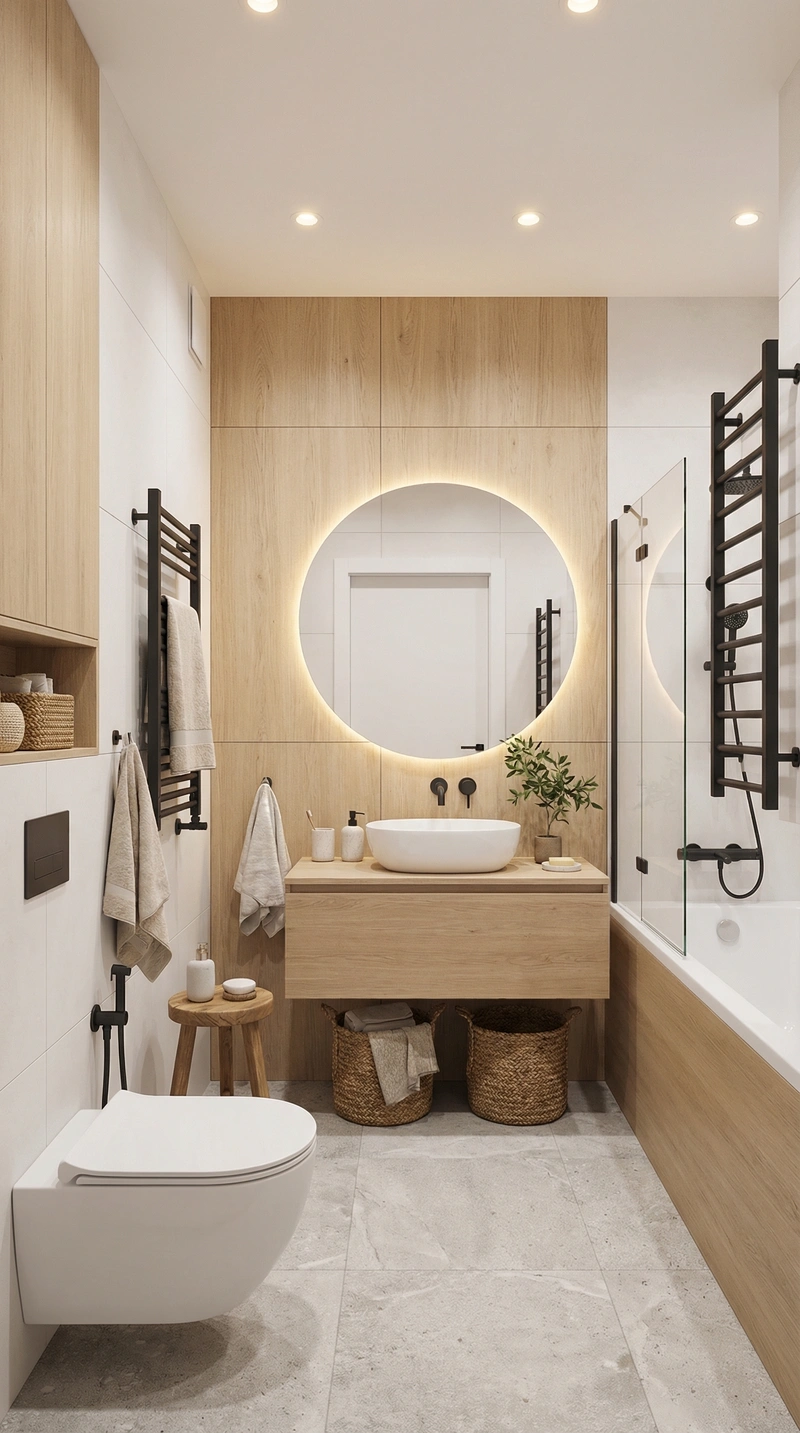 Дизайн ванной в стиле Сканди — фото интерьера от нейросети RoomGPT