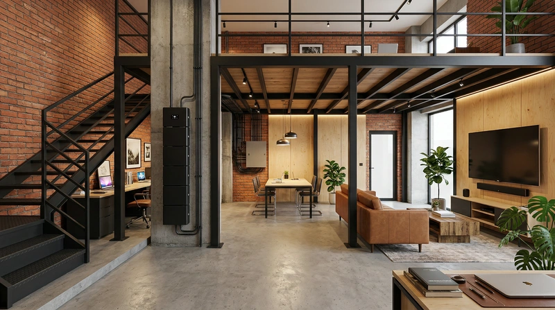 Дизайн интерьера в стиле Лофт — Гостиная от нейросети RoomGPT