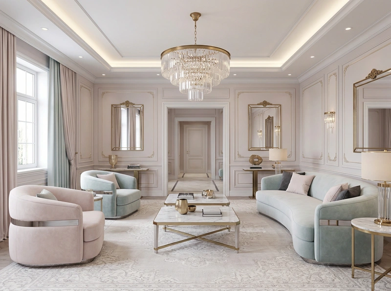 Дизайн интерьера в стиле Неоклассика — Гостиная от нейросети RoomGPT