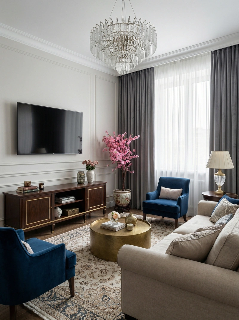 Дизайн интерьера в стиле Классика — Гостиная от нейросети RoomGPT