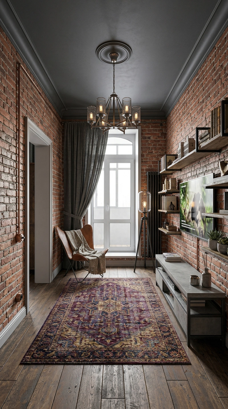 Дизайн гостиной в стиле Лофт — фото интерьера от нейросети RoomGPT