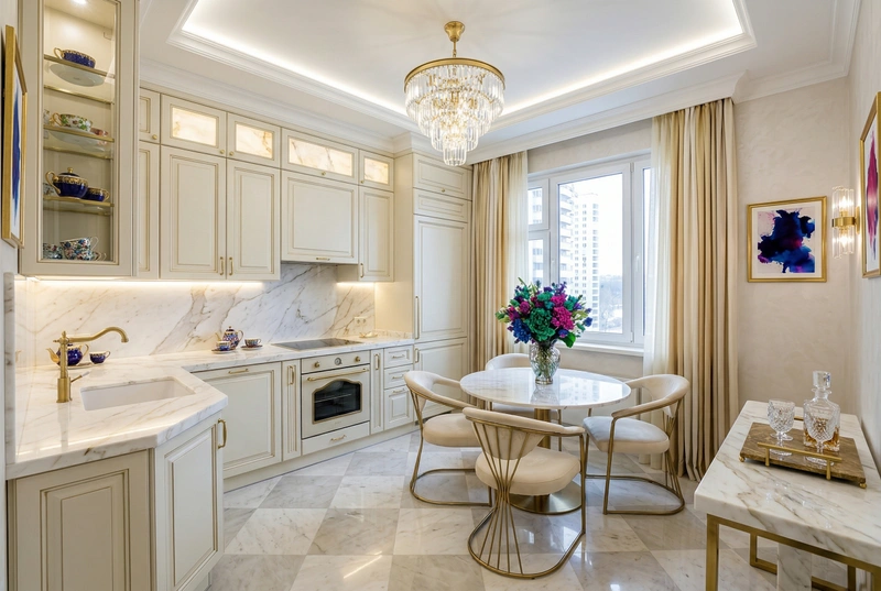 Дизайн кухни в стиле Неоклассика — фото интерьера от нейросети RoomGPT