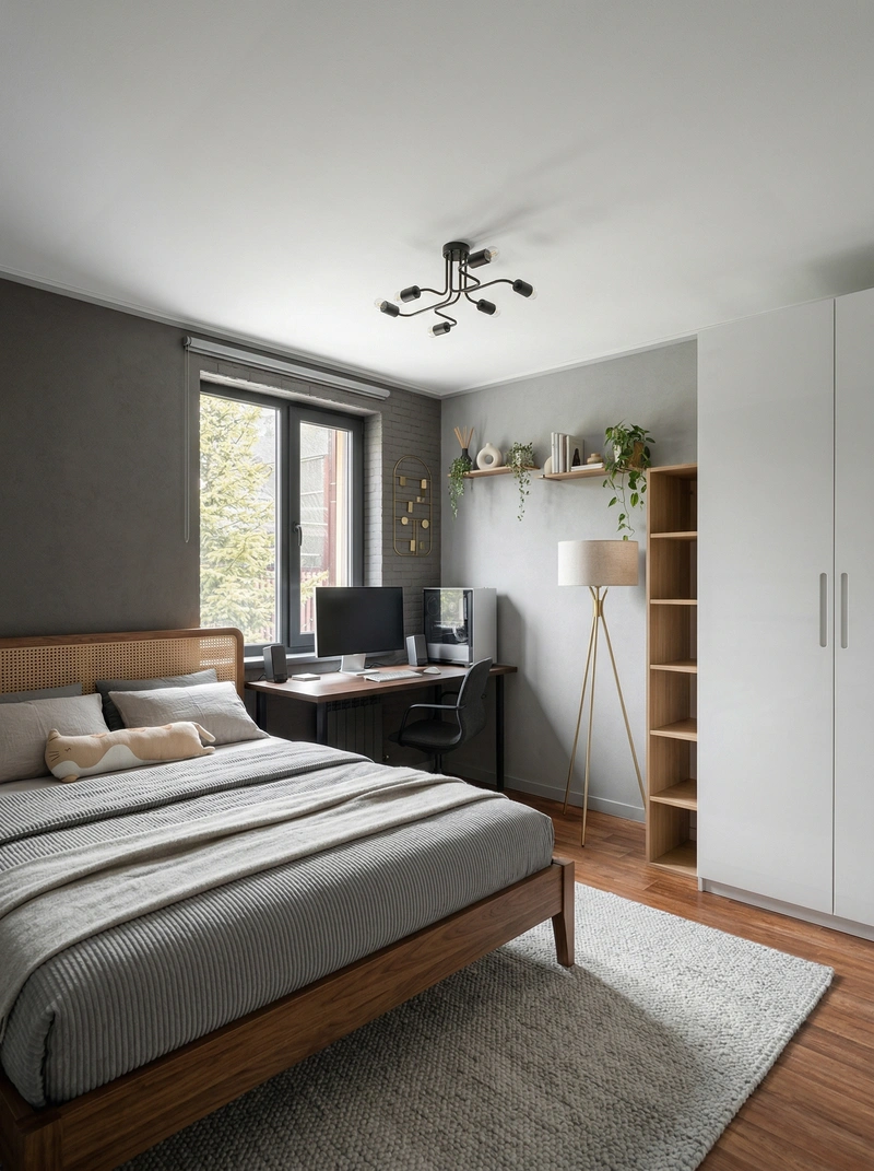 Дизайн спальни в стиле Сканди — фото интерьера от нейросети RoomGPT