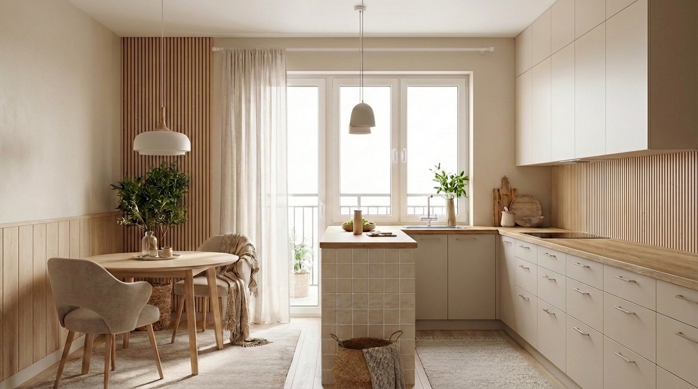 Дизайн кухни в стиле Хюгге — фото интерьера от нейросети RoomGPT