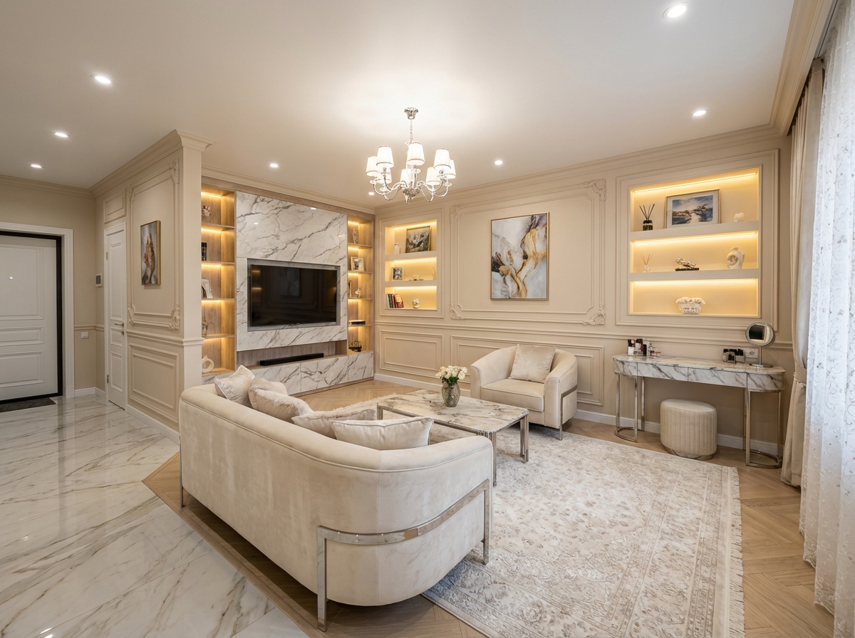 Дизайн гостиной в стиле Классика — фото интерьера от нейросети RoomGPT