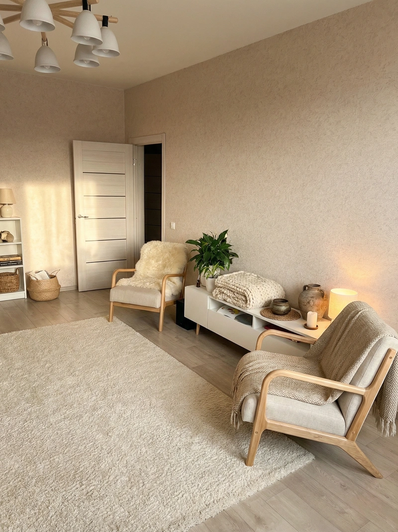 Дизайн интерьера в стиле Хюгге — Гостиная от нейросети RoomGPT
