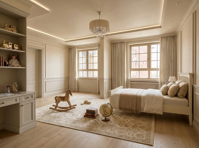 Дизайн детской в стиле Классика — фото интерьера от нейросети RoomGPT