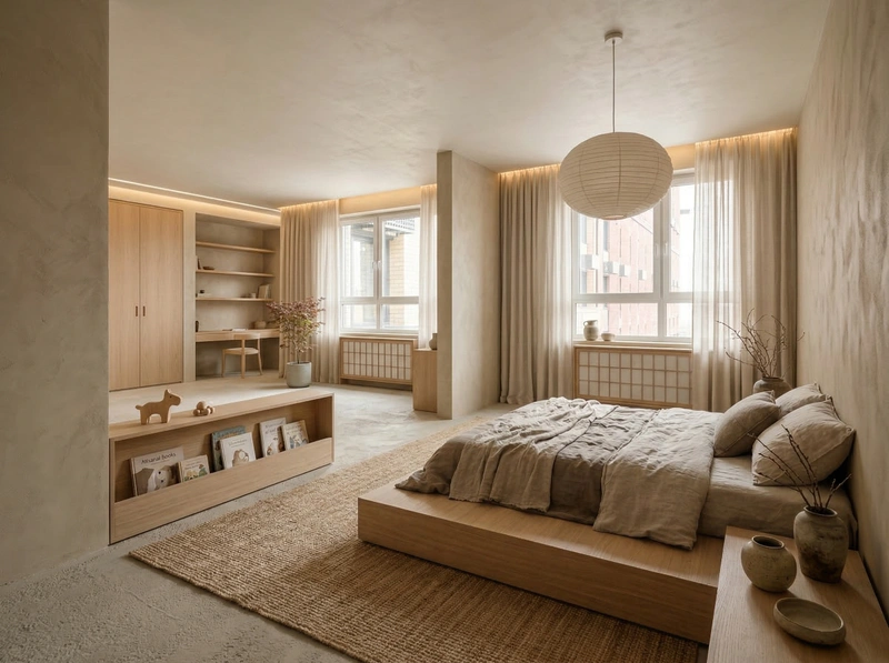 Дизайн детской в стиле Japandi — фото интерьера от нейросети RoomGPT