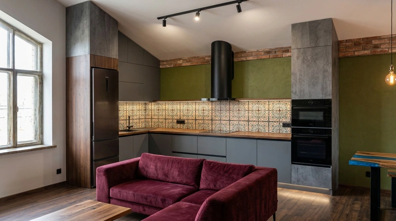 Дизайн интерьера в стиле Лофт — Кухня от нейросети RoomGPT