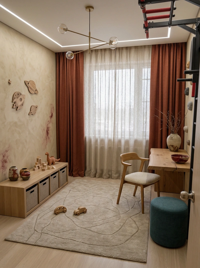 Дизайн детской в стиле Japandi — фото интерьера от нейросети RoomGPT