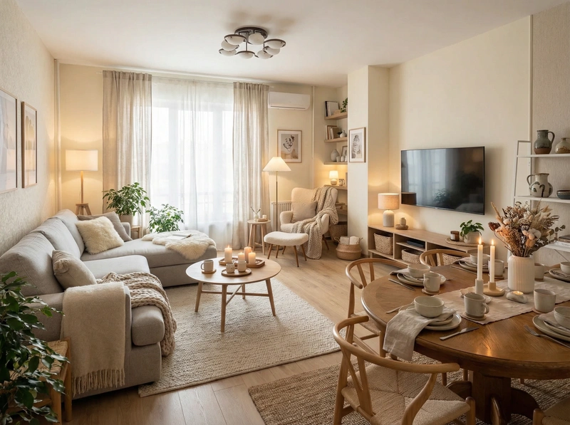 Дизайн интерьера в стиле Хюгге — Гостиная от нейросети RoomGPT