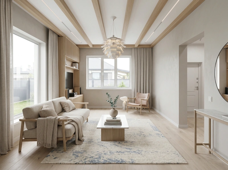 Дизайн гостиной в стиле Сканди — фото интерьера от нейросети RoomGPT