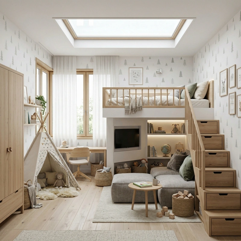 Дизайн детской в стиле Хюгге — фото интерьера от нейросети RoomGPT