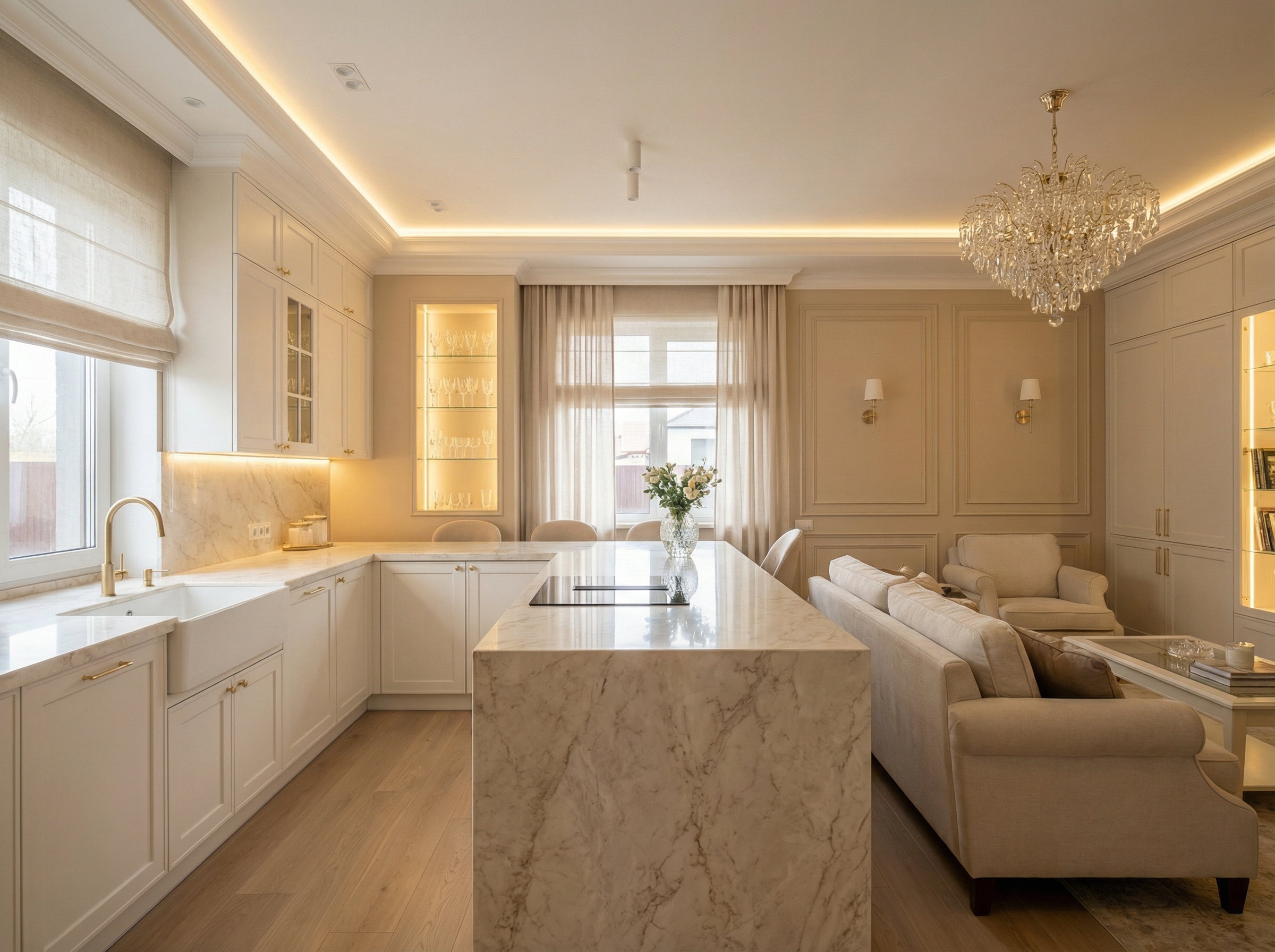 Дизайн кухни в стиле Классика — фото интерьера от нейросети RoomGPT