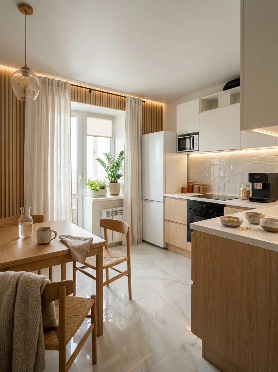 Дизайн кухни в стиле Хюгге — фото интерьера от нейросети RoomGPT