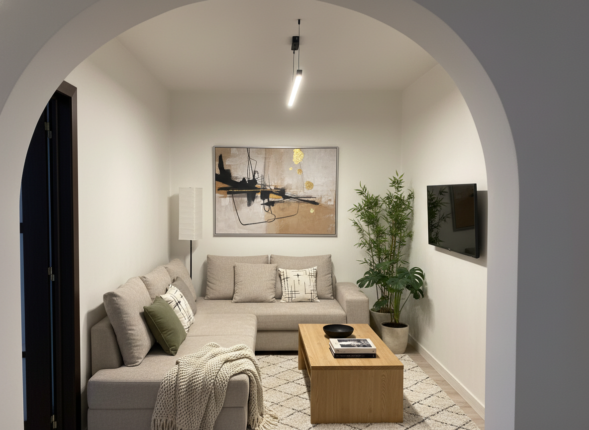 Дизайн гостиной в стиле Japandi — фото интерьера от нейросети RoomGPT