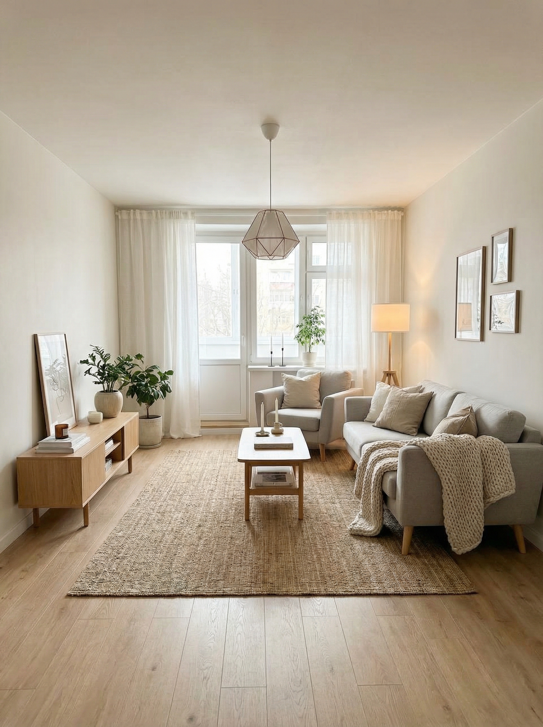 Дизайн гостиной в стиле Хюгге — фото интерьера от нейросети RoomGPT