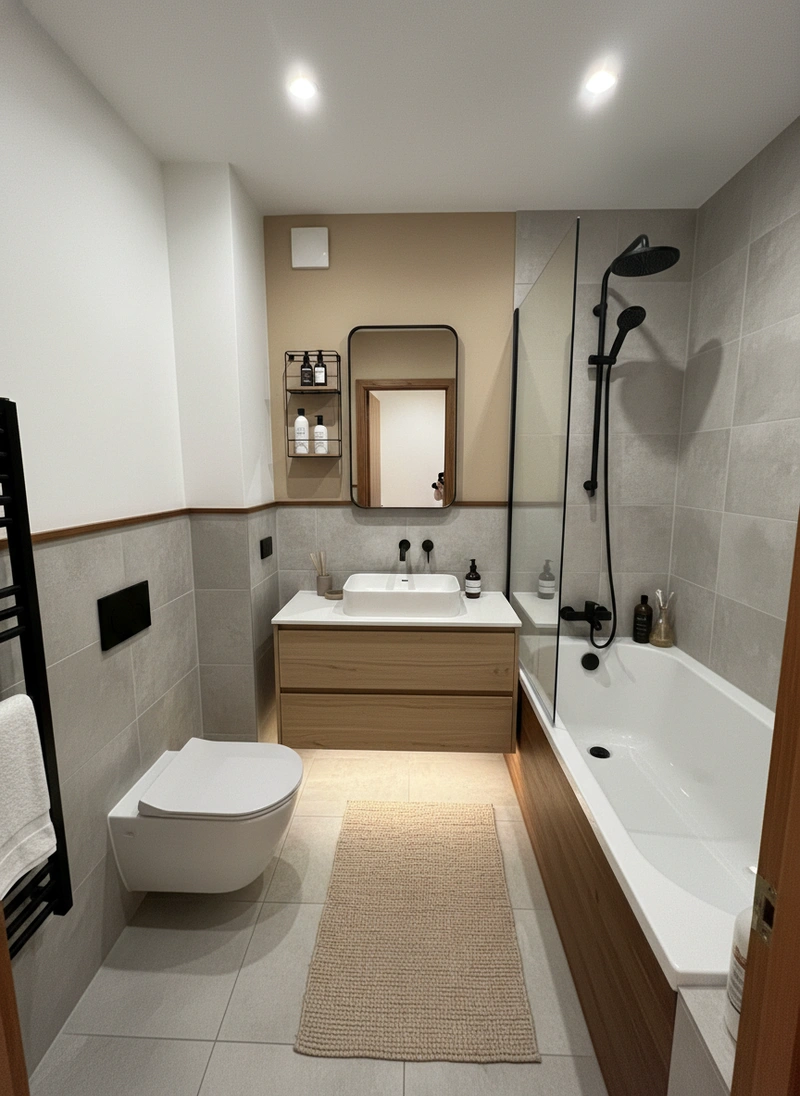 Дизайн ванной в стиле Japandi — фото интерьера от нейросети RoomGPT