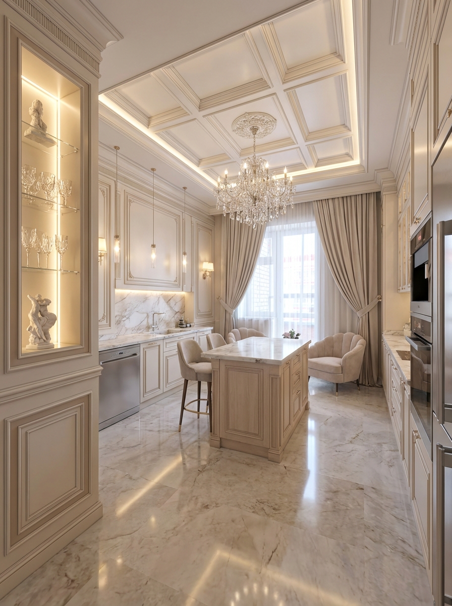 Дизайн кухни в стиле Классика — фото интерьера от нейросети RoomGPT