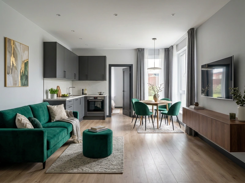 Дизайн интерьера в стиле Контемпорари — Гостиная от нейросети RoomGPT