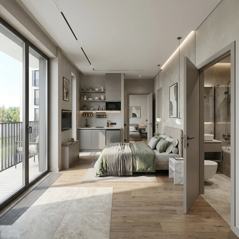 Дизайн интерьера в стиле Контемпорари — Спальня от нейросети RoomGPT