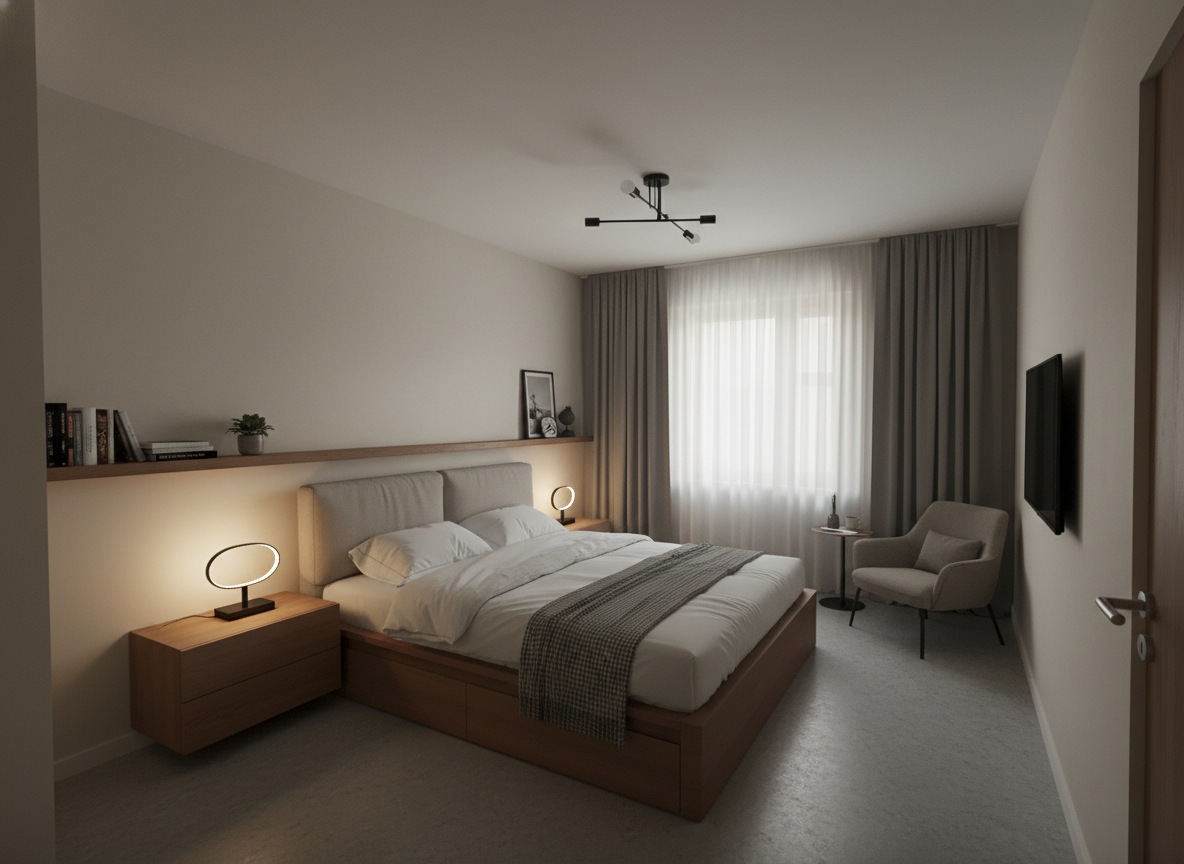 Дизайн спальни в стиле Минимализм — фото интерьера от нейросети RoomGPT