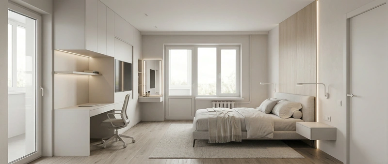 Дизайн спальни в стиле Минимализм — фото интерьера от нейросети RoomGPT