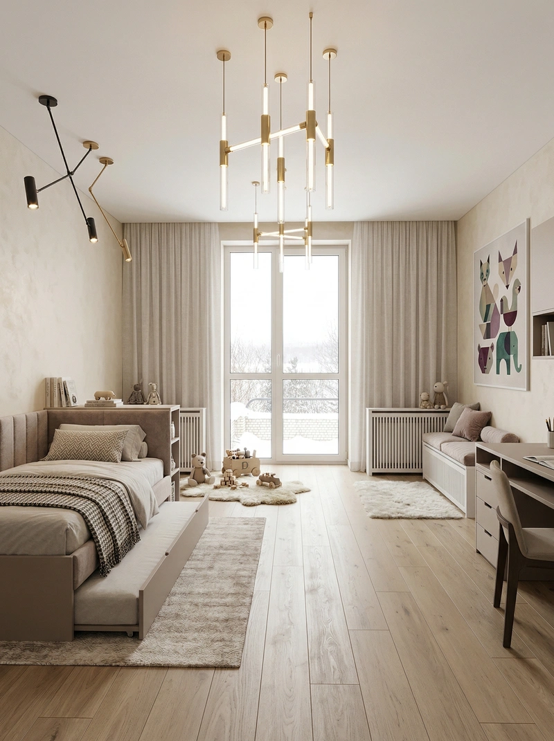 Дизайн детской в стиле Контемпорари — фото интерьера от нейросети RoomGPT