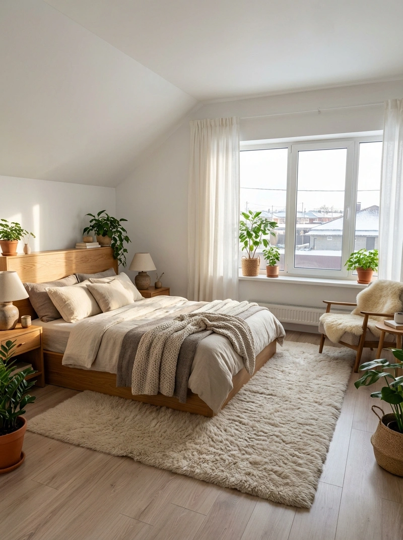 Дизайн интерьера в стиле Хюгге — Спальня от нейросети RoomGPT