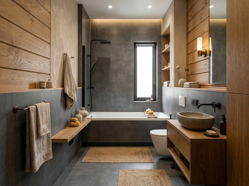 Дизайн ванной в стиле Japandi — фото интерьера от нейросети RoomGPT