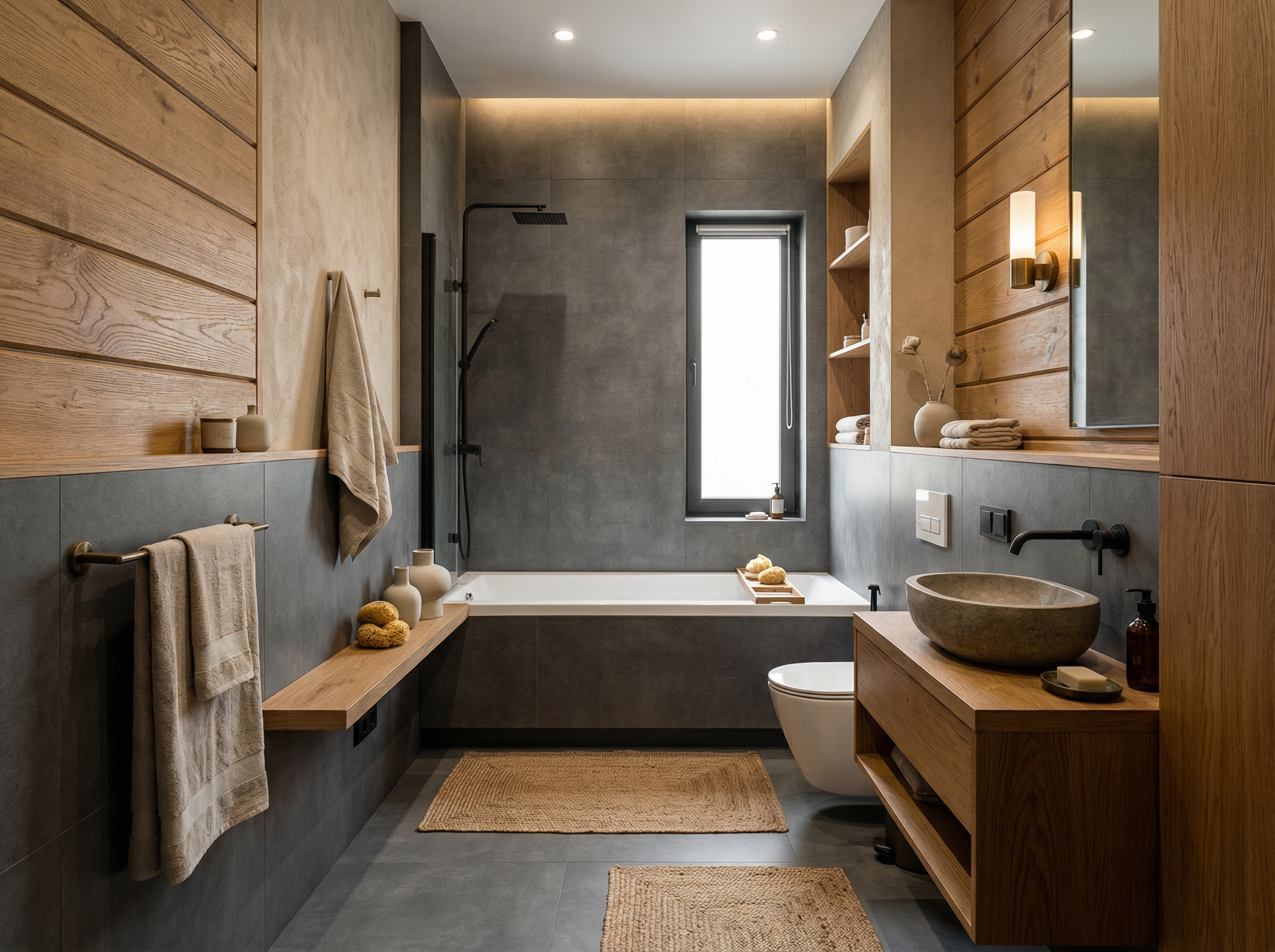Дизайн ванной в стиле Japandi — фото интерьера от нейросети RoomGPT
