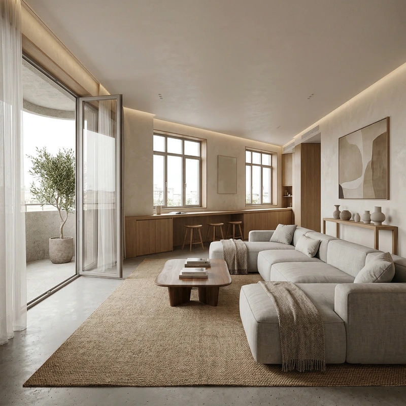 Дизайн интерьера в стиле Минимализм — Гостиная от нейросети RoomGPT